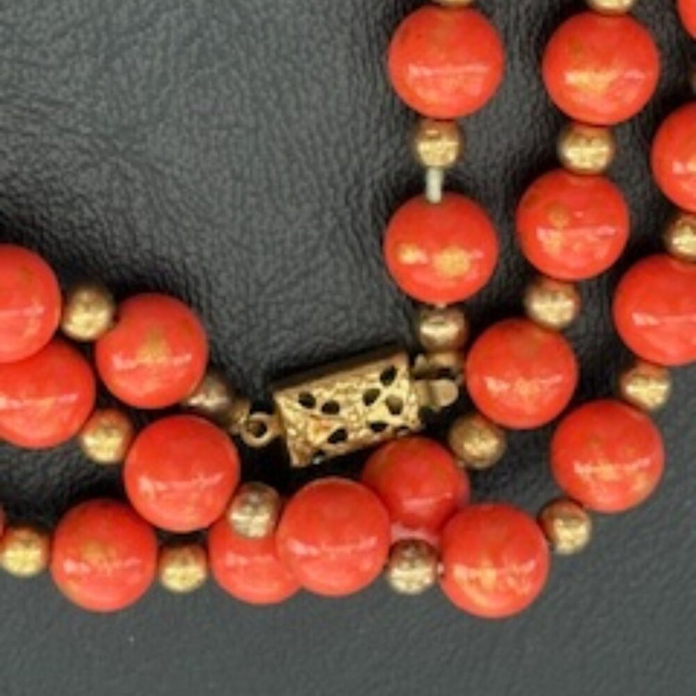 Orange & gold bead necklace-Ornate clasp closure-Can be worn multi strand